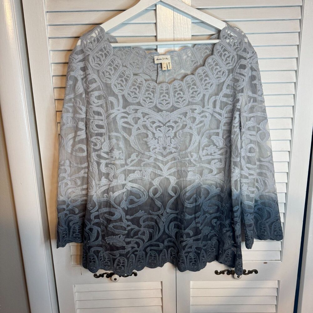 ANTHROPOLOGIE MEADOW RUE LACE‎ OMBRE FESTIVAL BOHO INDIE 3/4 SLEEVE TOP SZ XL